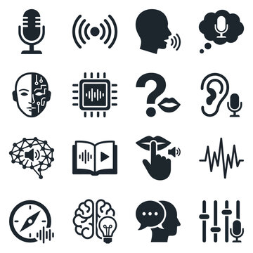 Collection of Iconic Voice and Sound Technology Symbols.