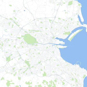 Minimal vector city map of Dublin with streets, parks and River Liffey