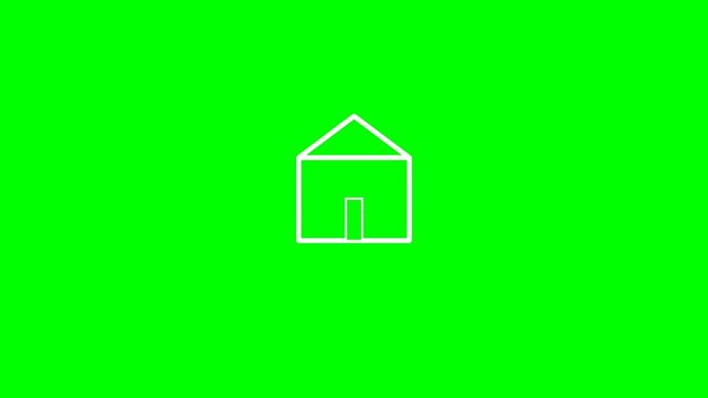Simple white outline of a house icon centered on a bright green background, representing home or real estate.