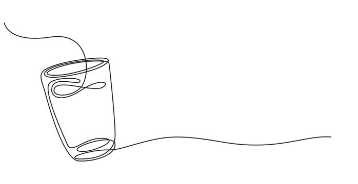 self drawing of continuous line draw Glass of water. Full length one line animation, continuous line drawing of a glass of a cold beverage with ice and a straw vector illustration, 4k 