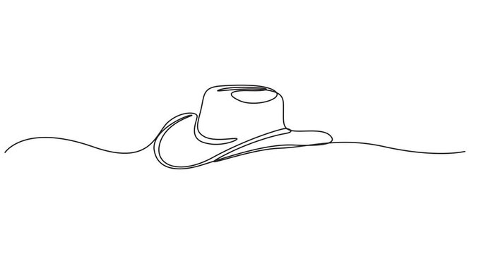 Self drawing line animation Cowboy Hat continuous one single line drawn concept video, Animated self drawing of continuous line draw cowboy on horse galloping across dusty field. Cowboy on bucking