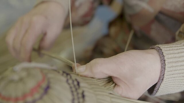 Close-Up of Traditional Bon Odori Hat Being Handwoven in Ugo Town Akit
