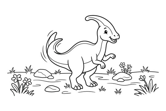 Friendly parasaurolophus dinosaur character coloring sheet for kids with parasaurolophus, dinosaur.