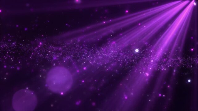 Volumetric violet light beams illuminate microscopic floating dust particles in dark space, violet and magenta light shafts creating cinematic atmosphere with realistic optical diffusion.