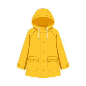 Yellow Hooded Raincoat, Flat Vector Illustration
