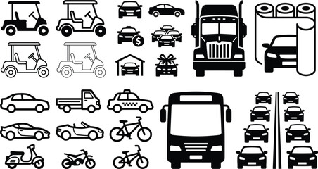 Transportation and vehicle icon set featuring cars trucks buses taxis bicycles and delivery symbolsTransportation and vehicle icon set featuring cars trucks buses taxis bicycles and delivery symbols © Nadia