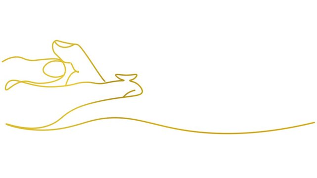 hand hold contact lens in the finger tip before applying One line continuous drawing animation. animated hand- drawn banner lineart illustration. isolated sign symbol golden outline on white backgroun