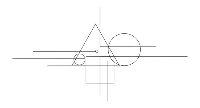 Minimal Geometric Line Art Abstract Background with Circles Squares and Triangle Shapes