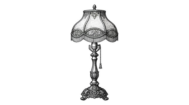 Vintage table lamp detailed engraving style on a white background
