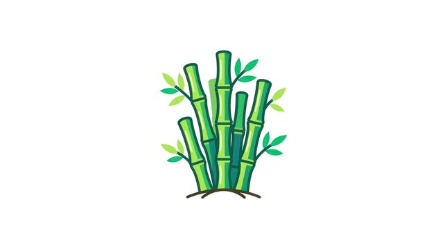 Green bamboo cluster isolated on white background. Minimalist vector icon of fresh botanical stems with leaves.