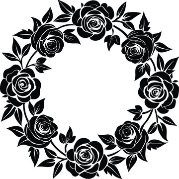 Luxurious Black Circular Botanical Border Vector