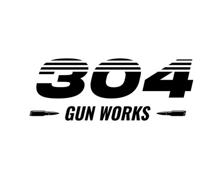 Black and white logo for 304 Gun Works with stylized numbers and bullet accents, representing firearm services.