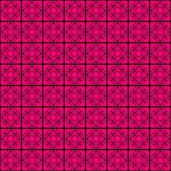 Fototapeta premium Hot Pink and Black Ornamental Geometric Floral Tile Pattern — Seamless Islamic Moroccan Mandala Mosaic Background for Fabric and Wallpaper