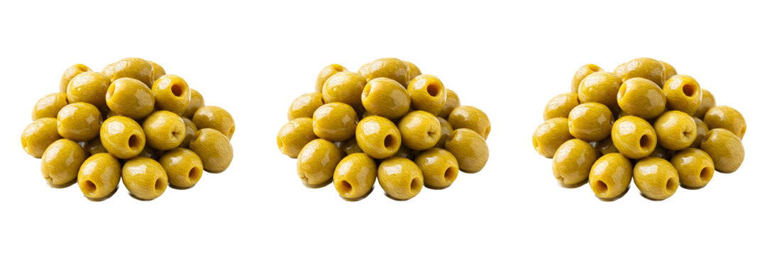 set of the premium collection Pirelli Manzanilla Pitted Olives isolated on withe background PNG photo stock''