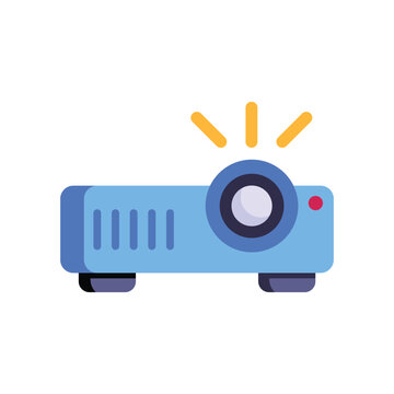 Digital projector in flat style, modern multimedia presentation device isolated on white background.
