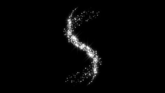 Glittering light line sparkle tail, and dust particles star sparkle vector doodles, glowing light effect, professional glitter decoration asset, black background video 4k.