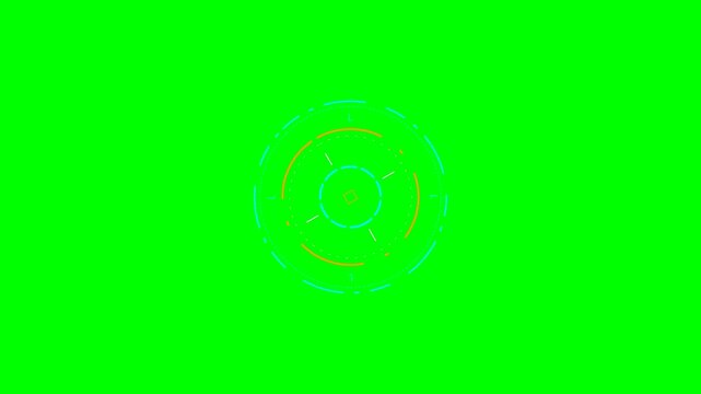 Abstract circular digital graphic interface element on a bright green background