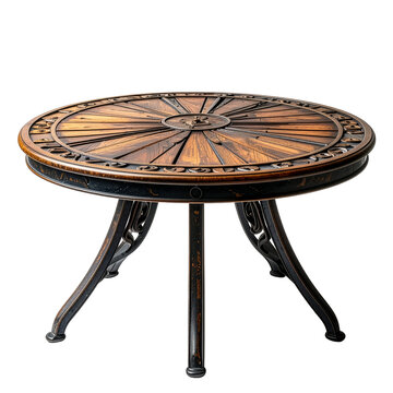 Elegant Round Cast Aluminum Wrought Iron Patio Dining Table Isolated on Transparent Background