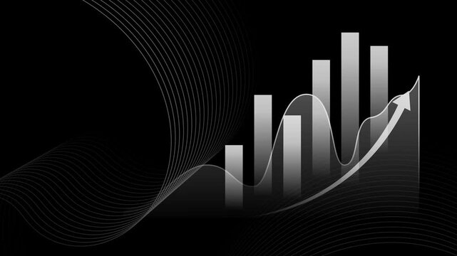 Abstract business growth chart with rising bars and an upward arrow line animation, Abstract growth chart with upward arrow progress finance and success