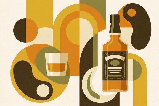Geometric whiskey bottle and tumbler composition