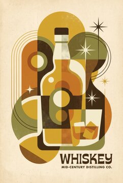 Mid century whiskey bottle and glass poster