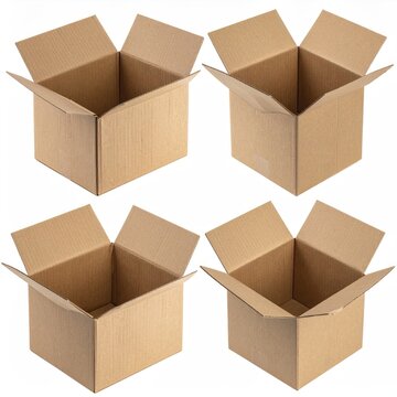 Four open corrugated cardboard boxes arranged in a 2x2 grid