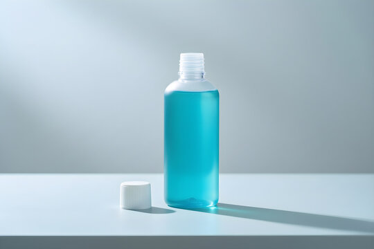 Plain unbranded saline-rinse bottle with a separate clean cap
