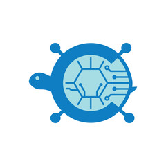 Obraz premium A modern digital turtle icon featuring a circuit board shell design.