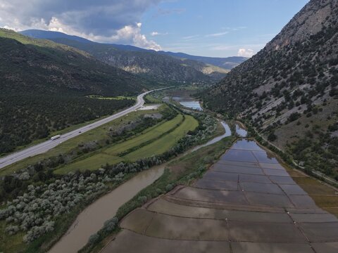 Aerial View of Tosya Town Surrounded by the Mountains of Kastamonu, T&uuml;rkiye