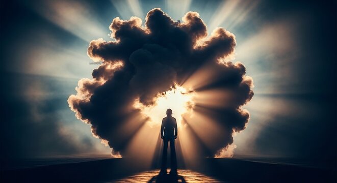 Person standing before dramatic light