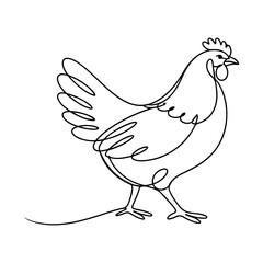 Fototapeta premium Walking Hen Hand Drawn Black Outline Illustration