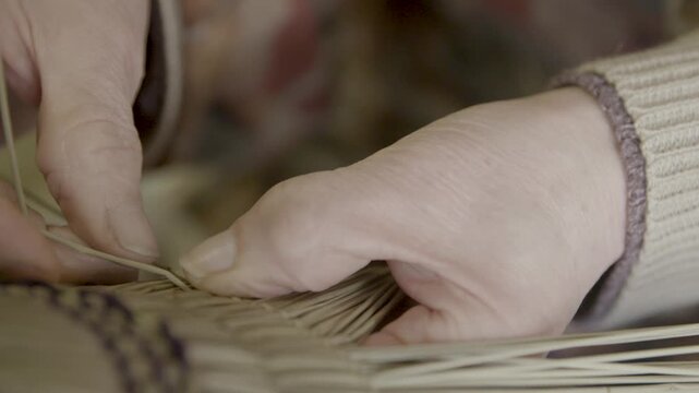 Traditional Bon Odori Hat Hand-Weaving Close-Up in Ugo Town Akita Pref
