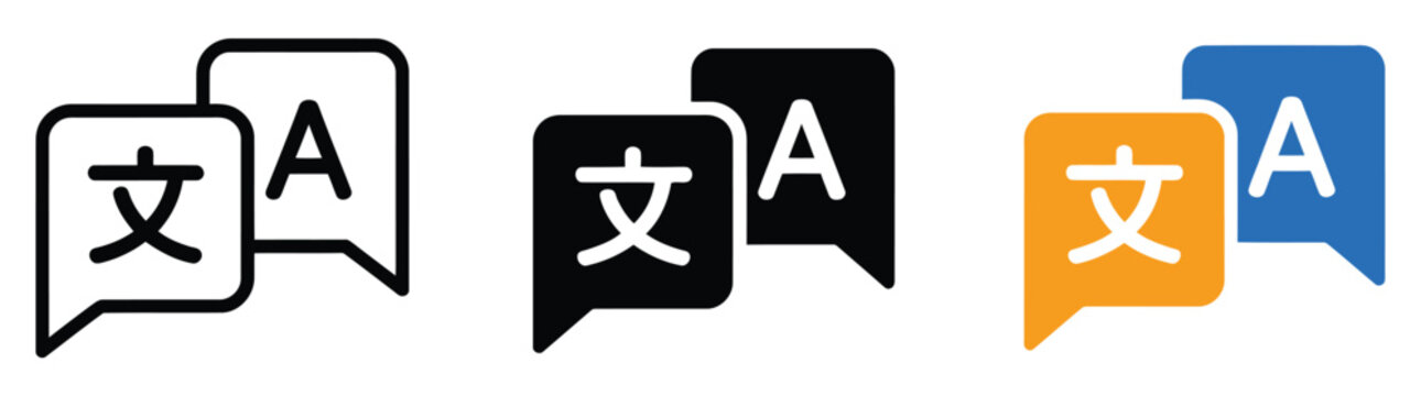 Language translation icon collection with multilingual translator, communication, localization, and transparent vector symbols for digital interfaces