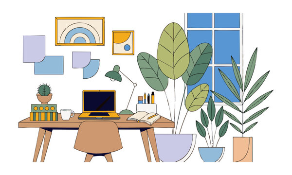 Professional Workspace Flat Illustration.