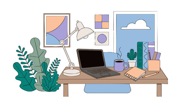 Modern Home Office Workspace Illustration.