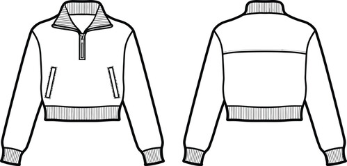 Women's cropped windbreaker fashion flat sketch front and back views © its Monir