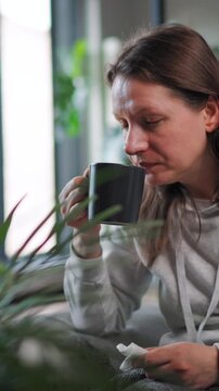 Sick woman got flu or caught cold, having allergy symptoms