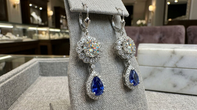 Elegant Diamond and Sapphire Drop Earrings