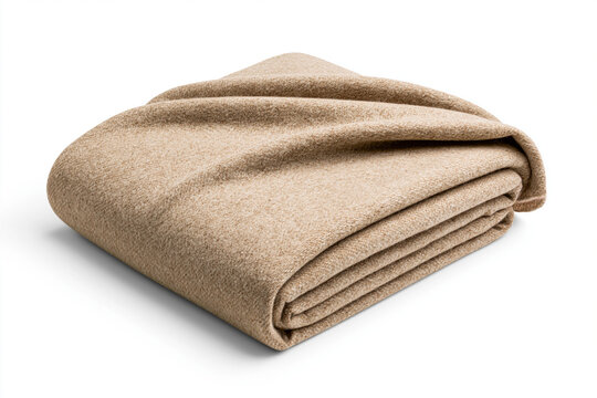 Folded Beige Wool Scarf Isolated on White Background