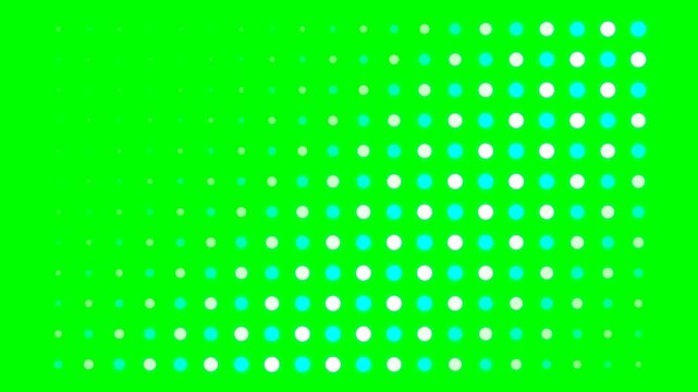 Abstract halftone pattern with cyan and white circles on a green background