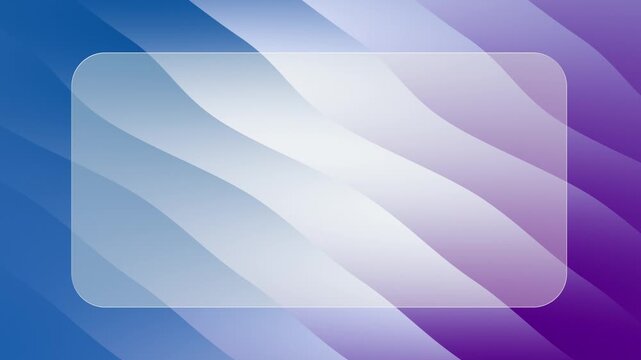 Abstract glassmorphism frosted glass frame background with blue and purple diagonal waves. Modern transparent rectangle copy space template. Dynamic smooth layered banner backdrop.