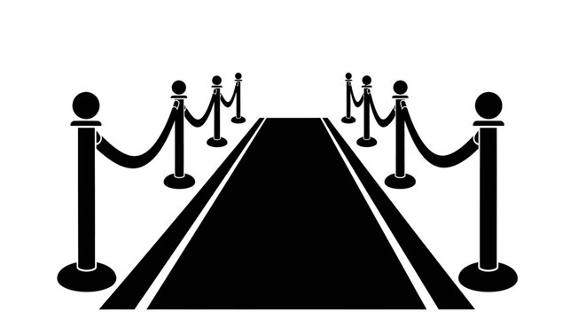 Black velvet rope barrier with stanchions and red carpet a flat silhouette ropes carpet event access entry