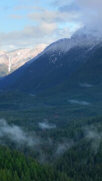 Aerial view of stunning mountain landscape in winter. Taken near Vancouver