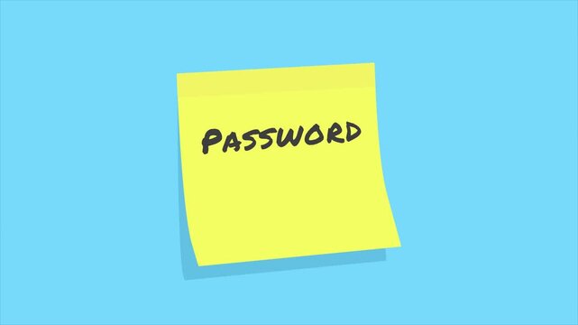 The word &ldquo;password&rdquo; and the digits &ldquo;1234&rdquo; appear sequentially on a yellow sticky note, representing weak credentials, insecure storage, and cybersecurity risk.