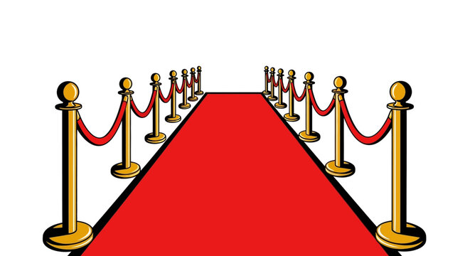 Red carpet with golden stanchions and velvet ropes a vector silhouette stanchion rope illustration event celebration premiere