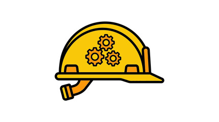 Fototapeta premium Yellow Hard Hat with Gear Icons.