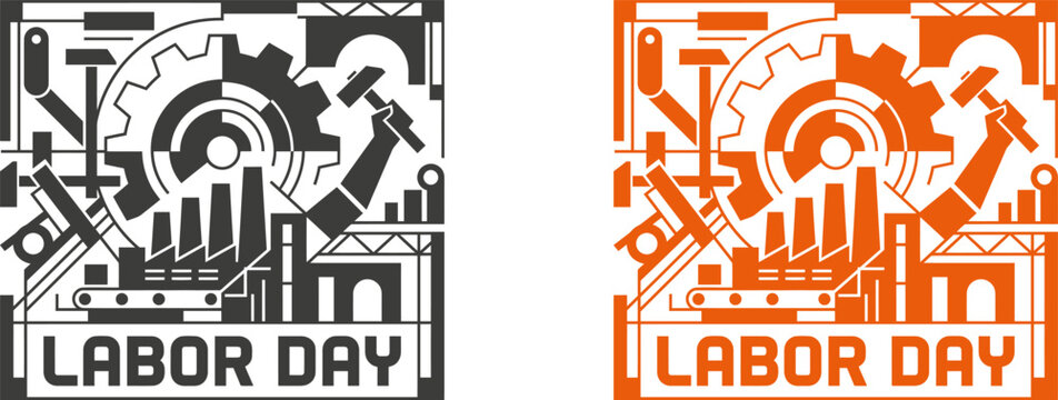 Happy Labor Day Closed Sign Vector Background for posters, flyers, business, company, retail store, social media, and Labor Day industrial icon set black and orange designs