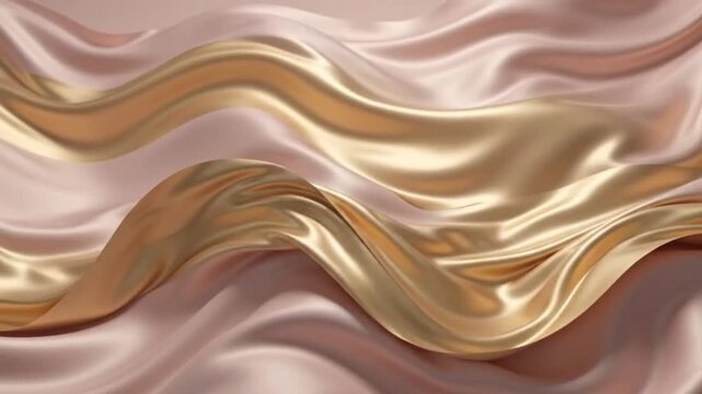 Luxurious gold and rose satin silk drapery texture with shimmering waves
