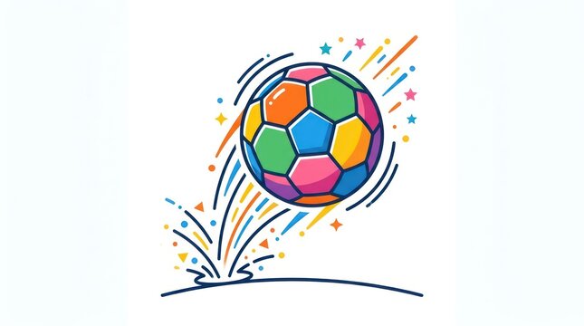 Colorful bouncing soccer ball illustration. Vibrant flat design sports graphic icon.