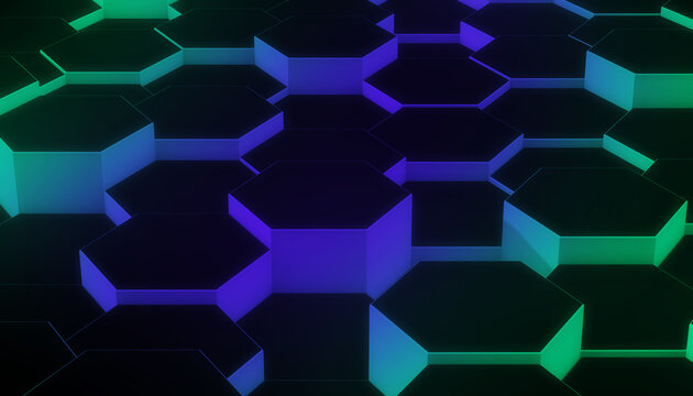 Abstract hexagon pattern glowing with neon colors